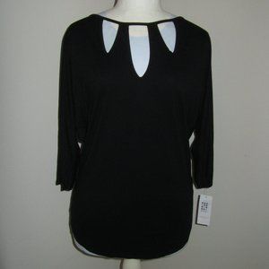 Women's Brand Three Dots Red-3/4 Sleeve Black Top Size Large $96.00